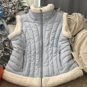 Women's Light Blue Quilted Vest with White Trim